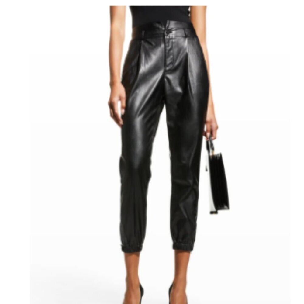 NWOT PAIGE Mayslie Black Faux Leather Jogger Pant Size 10